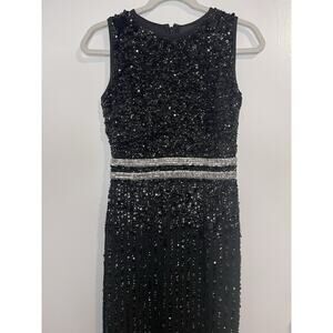 Mac Duggal Sequin Embellished Black Midi Sleeveless Dress Formal Elegant Size 0